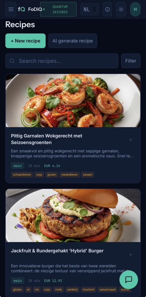 Recipe library with search and filter