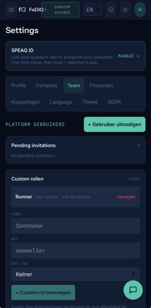 Team management with SPEAQ ID login and custom roles